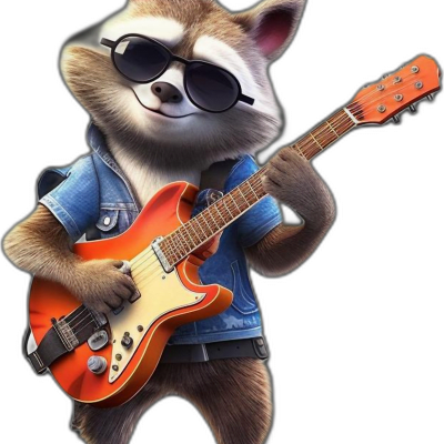 raccoon wearing white sunglasses playing guita