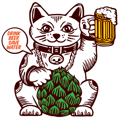 lucky cat holding glass beer hop maneki-neko