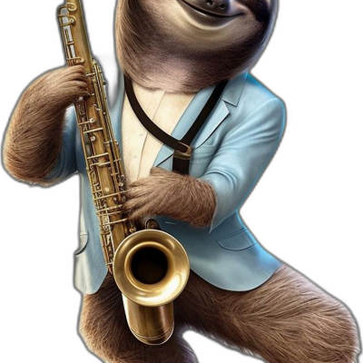 sloth wearing bow tie playing saxophone pixa
