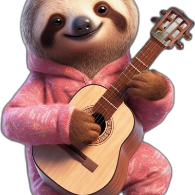 sloth wearing pink sweater playing ukulele 