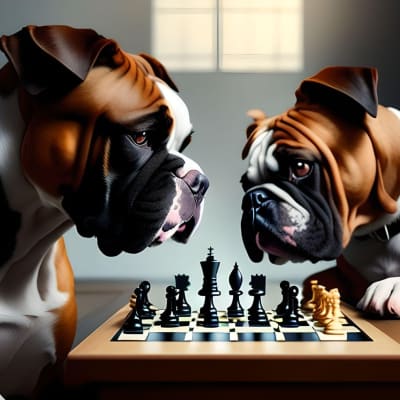 Boxer Dogs  Playing Chess