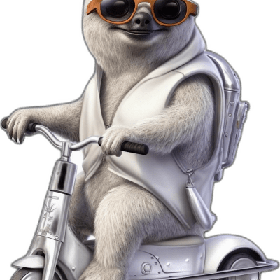 sloth wearing sunglasses riding scooter 