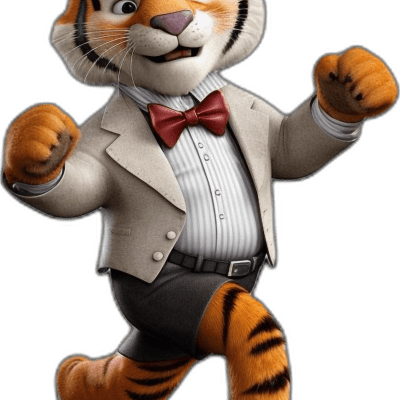 tiger wearing bow tie tap dancing style 