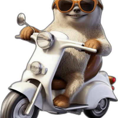 sloth wearing sunglasses riding scooter