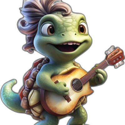 turtle wearing tutu playing guitar style 