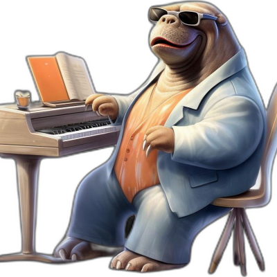 walrus wearing sunglasses playing piano