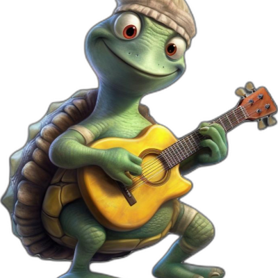 turtle wearing tutu playing guitar style