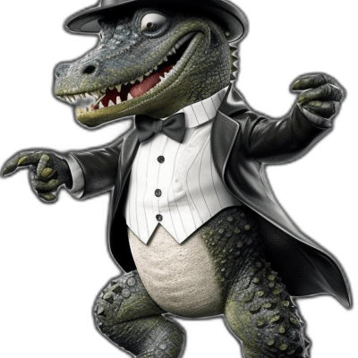alligator wearing tuxedo tap dancing styl