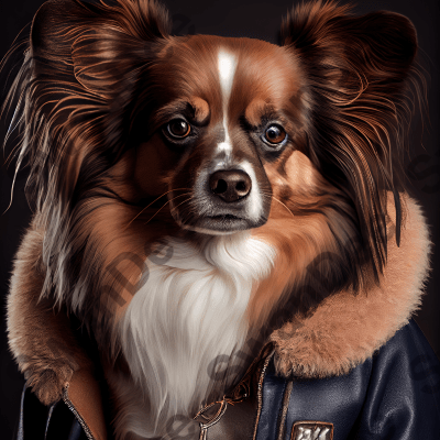 Papillon wearing leather jacket - Dog Breed Portrait