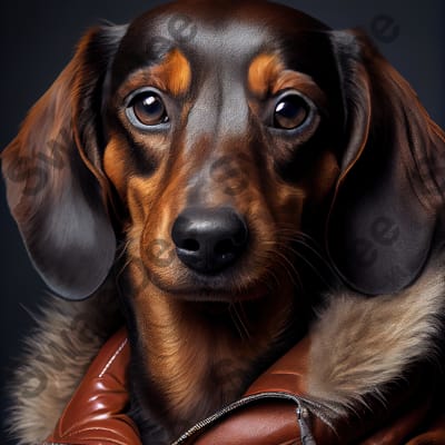 Dachshund Dog wearing leather jacket - Dog Breed Portrait
