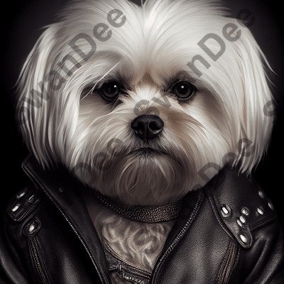 Maltese wearing leather jacket - Dog Breed Portrait