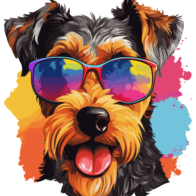 Colorful Airedale Terrier Wearing Sunglasses Dog Lover