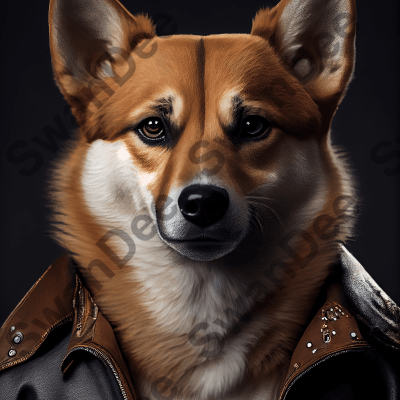 Kishu wearing leather jacket - Dog Breed Portrait