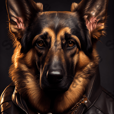 Kai Ken wearing leather jacket - Dog Breed Portrait