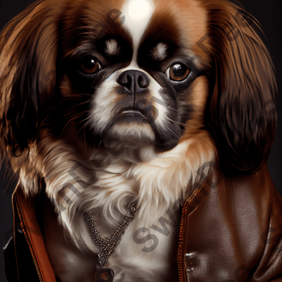 Japanese Chin wearing leather jacket - Dog Breed Portrait