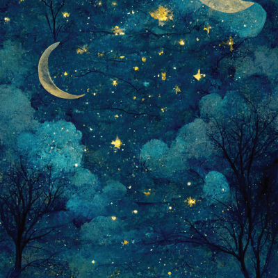 Starry Night fairycore Scene- Moon and Stars