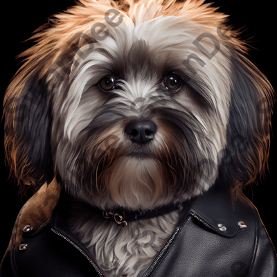 Havanese wearing leather jacket - Dog Breed Portrait