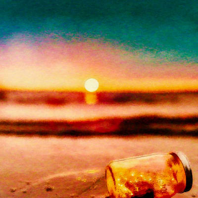 Jar in beach sunset with artistic touch