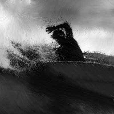 Silhouette of surfer on board intertwine Surfer with Waves