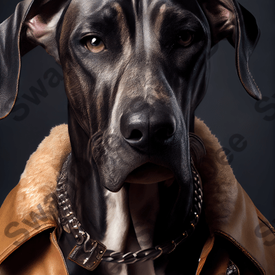 Great Dane wearing leather jacket - Dog Breed Portrait