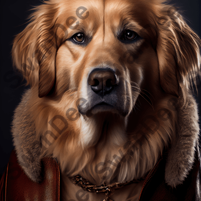 Golden Retriever wearing leather jacket - Dog Breed Portrait