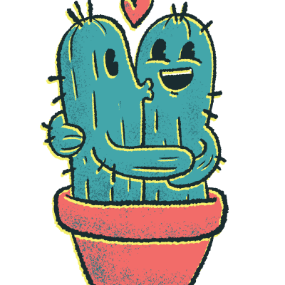 Cute Cartoon Drawing Cactus Couple