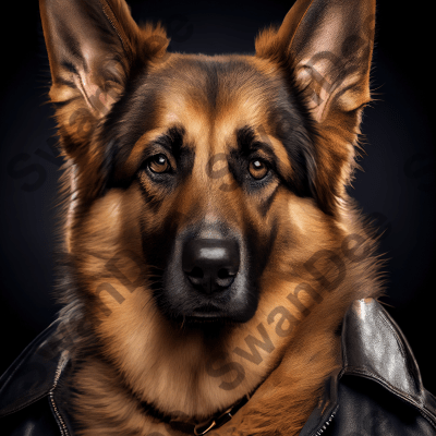 German Shepherd wearing leather jacket - Dog Breed Portrait