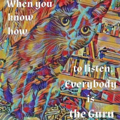 Colorful Hippie Guru Kitty with Quote