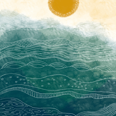 Geometric Ocean Sunrise Digital Painting