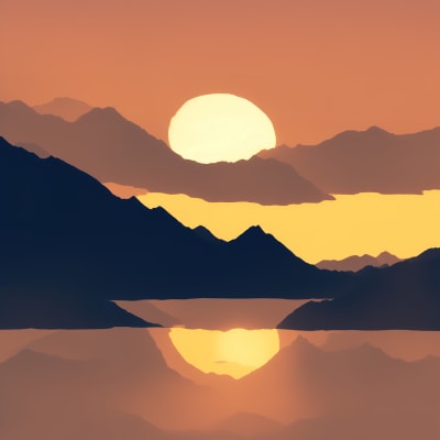 A beautiful sunset scene with a cut-out style
