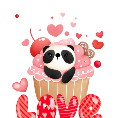 Watercolor Panda Pandastic Love Pandastic Valentine Black Version.