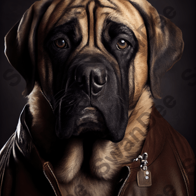 English Mastiff Dog wearing leather jacket - Dog Breed Portrait