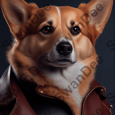 Corgi Dog wearing leather jacket - Dog Breed Portrait