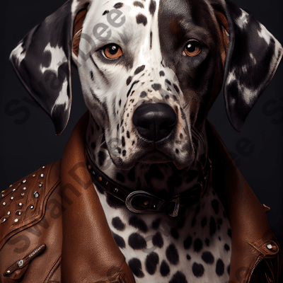 Dalmatian Dog wearing leather jacket - Dog Breed Portrait