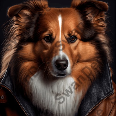Collie Dog wearing leather jacket - Dog Breed Portrait