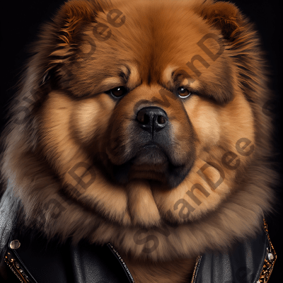Chow Chow Dog wearing leather jacket - Dog Breed Portrait