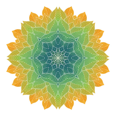 Leaf pattern mandala with orange edges and blue center