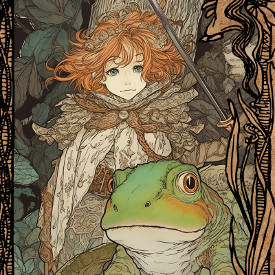 Fantasy Portrait of a Redhead with her Frog at the Forest