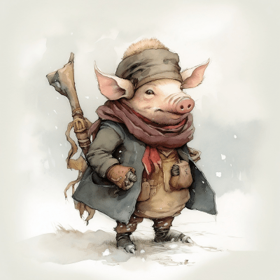 Cute and Adorable Piglet Soldier in Snowy Weather