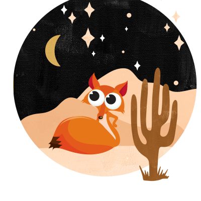 Wild Red Fox Contemplating The Moon and the Starry Sky