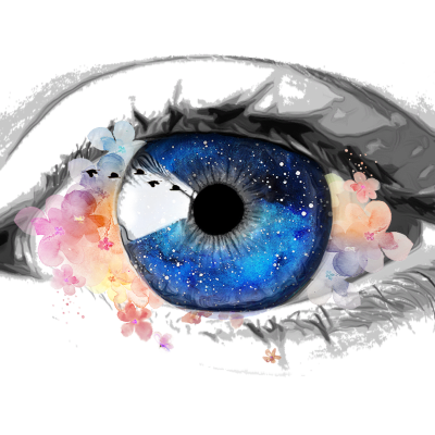 Creative Eye Galaxy Collage Flowers Paint Design