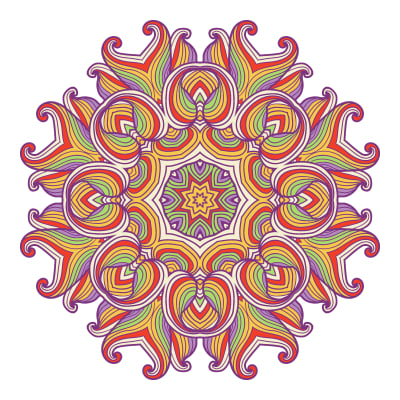 Rainbow star-centered, blooming mandala