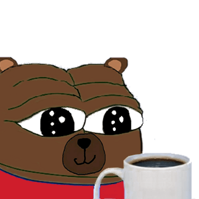 Happy Bobo with a Coffee, Happy Bobo with a Cup of Coffee, Bobo, Bobo Sticker, Bobo Meme, Bearish Meme, Bearisch Sticker
