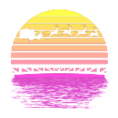 Santa Sleigh And Reindeer On The Retro Sunset Sky Embroidery Pixel Art