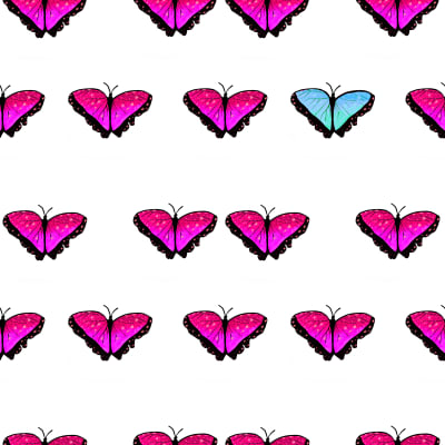 One of these things is not like the other, butterfly pattern, pink and blue