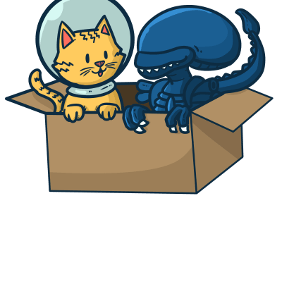 Kitten and Alien Cardboard Spaceship