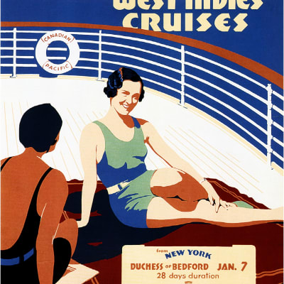 SUN TAN in West Indies Cruises Ship Vintage Travel Poster