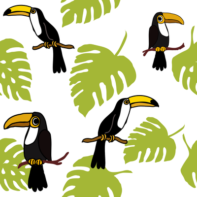 Tucans and tropical leaves, tropical birds