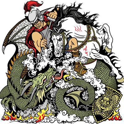 knight fighting a dragon