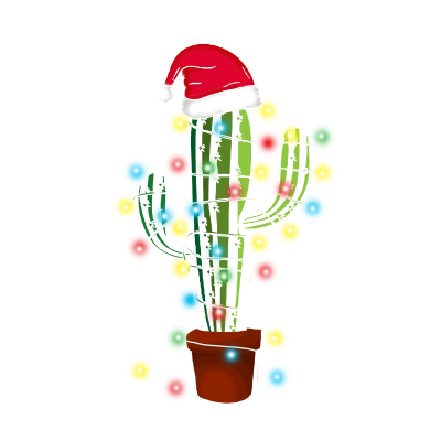 Christmas Lights Cactus Wearing Santa Hat